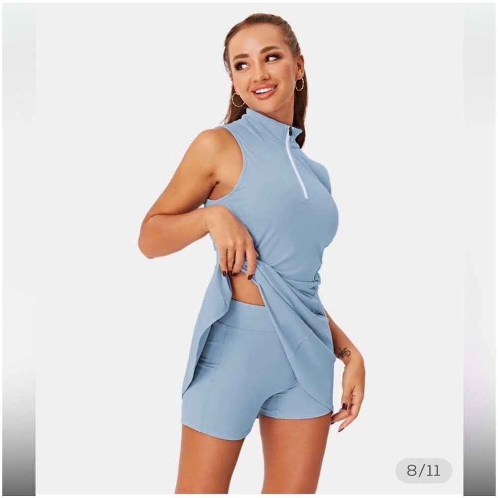 NEW Halara Size-XL Set Dress Short Collared Half‎ Zip Tennis Golf Sky Blue